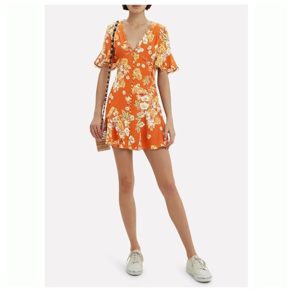 NICHOLAS Orange Floral Godet Mini Dress - Picture 1 of 8